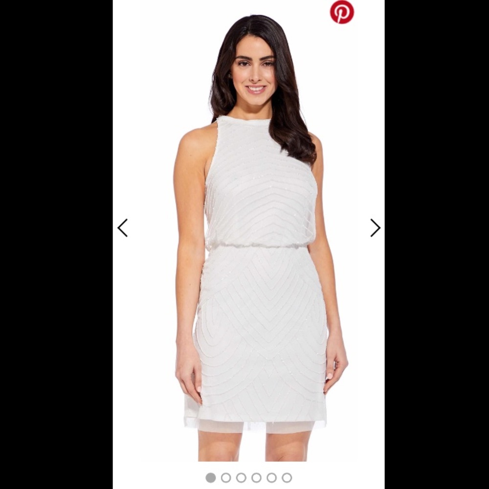 Adrianna Papel Ivory beaded halter cocktail dress